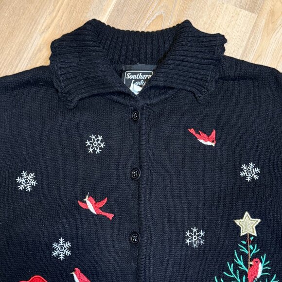 Vintage 90s Southern Lady Embroidered Button Front Ugly Christmas Sweater Vest - Picture 5 of 12